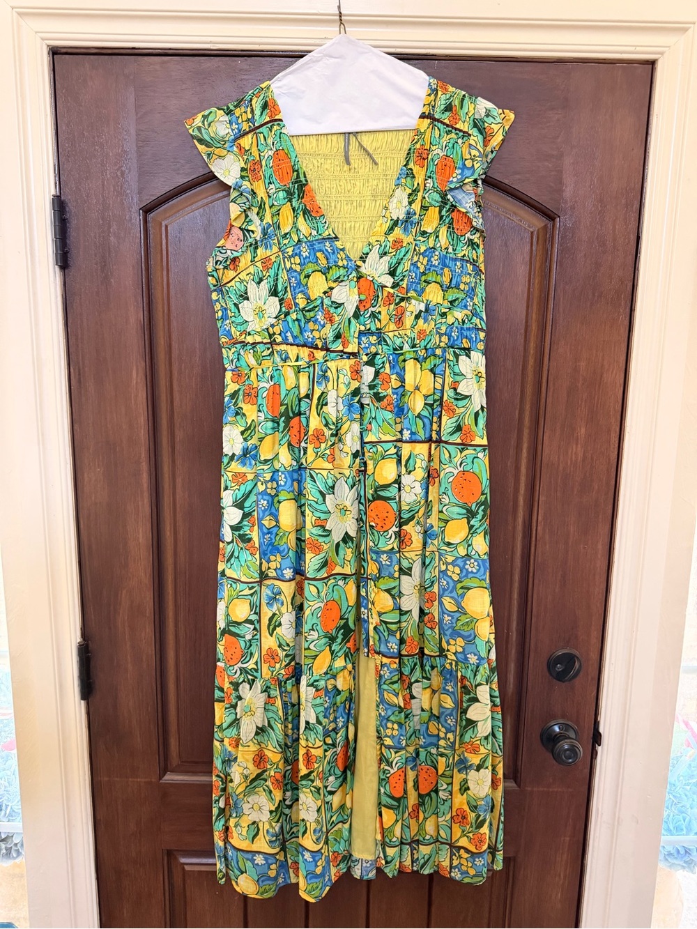 Anthropologie Yellow Smocked Sundress with Multicolor Trim